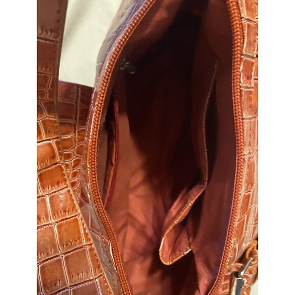 Orange Alligator Embossed Hobo Shoulder Bag Handbag Pockets Glossy Patent Finish - Picture 6 of 16